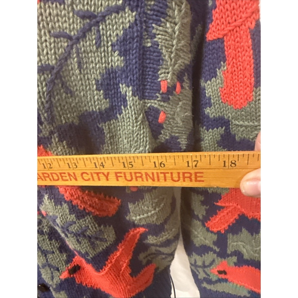 Vintage ORVIS Cardinal Cardigan Ramie Knit Christmas Sweater Blue Red Green M - Picture 12 of 13
